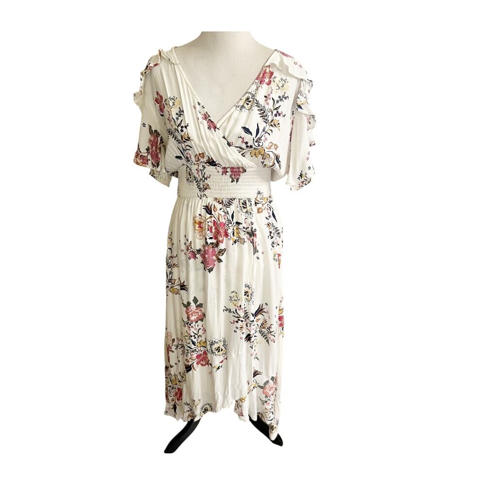 American Rag Midi Dress Womens M White Floral Smocked Waist V-Neck Cottage Core